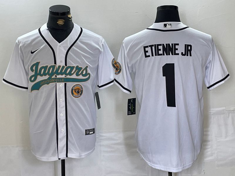 Men Jacksonville Jaguars #1 Etienne JR White Joint Name 2024 Nike Limited NFL Jersey style 3